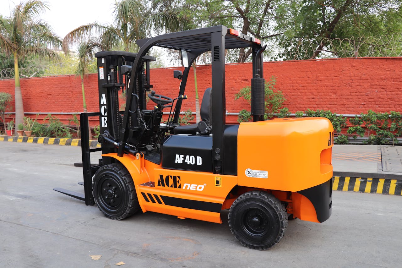 Outdoor image of ACE AF 40D forklift parked in India, emphasizing industrial use.